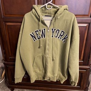 RARE Brandy Melville Green New York Zip-Up Hoodie